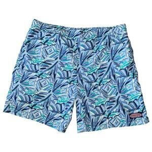 Vineyard Vines Men’s Size M Blue Abstract Fish Chappy 7” Swim Trunks Suit